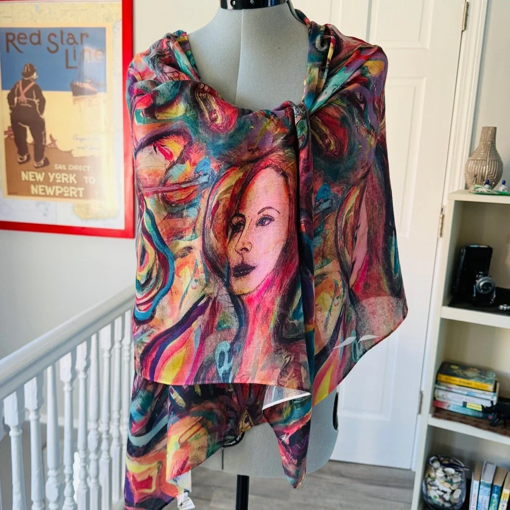NEW without TAGS Elegant Colorful Wrap with print of Beep, Beep by John Sebelius